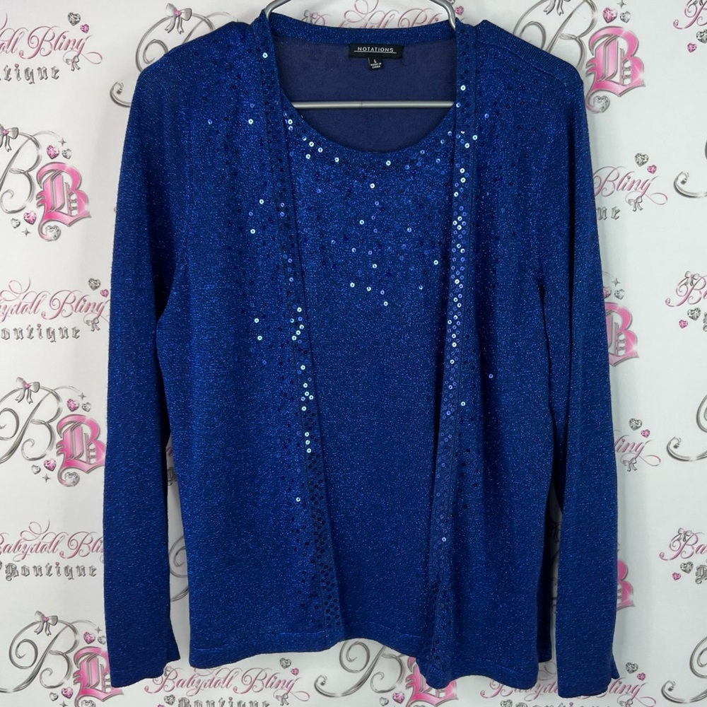 Notations sweater dual embroidery sequins sparkly Royal Blue Sequin Cardigan